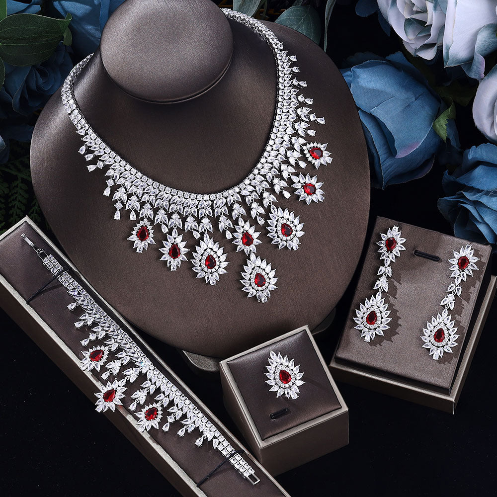 Women's Fashion Wedding Necklace Earrings Jewelry Set