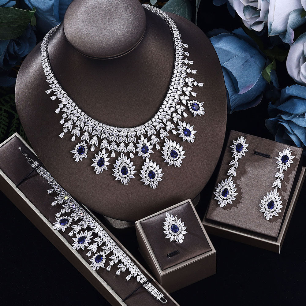 Women's Fashion Wedding Necklace Earrings Jewelry Set