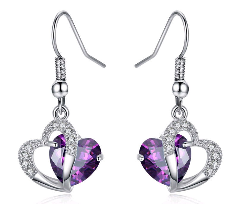 Amethyst Zircon Heart Necklace Earrings Set