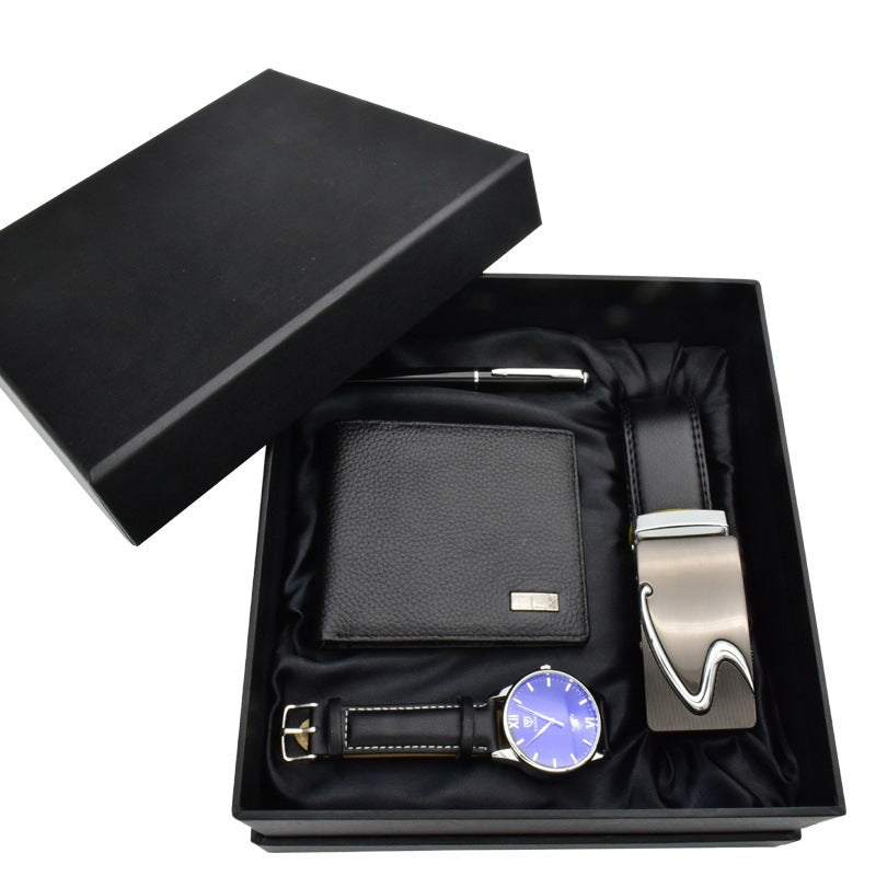 Business Belt Wallet Wrist Watch Pen Gift Box Set For Men