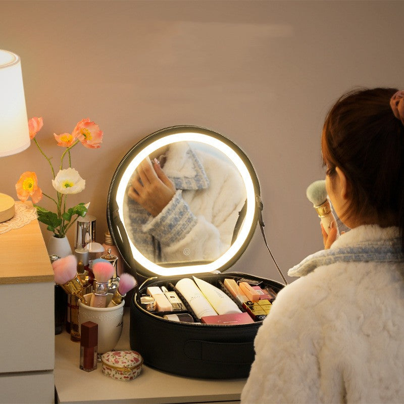 LED Makeup Bag With Mirror Lights Women Beauty Bag