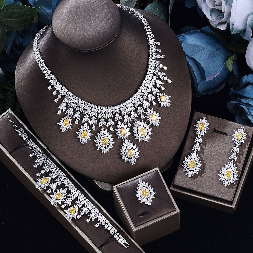 Women's Fashion Wedding Necklace Earrings Jewelry Set