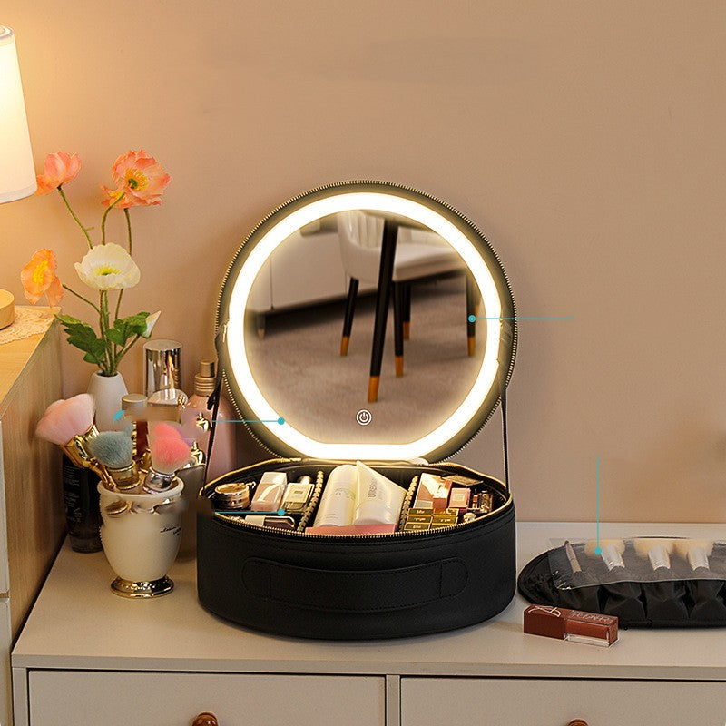 LED Makeup Bag With Mirror Lights Women Beauty Bag